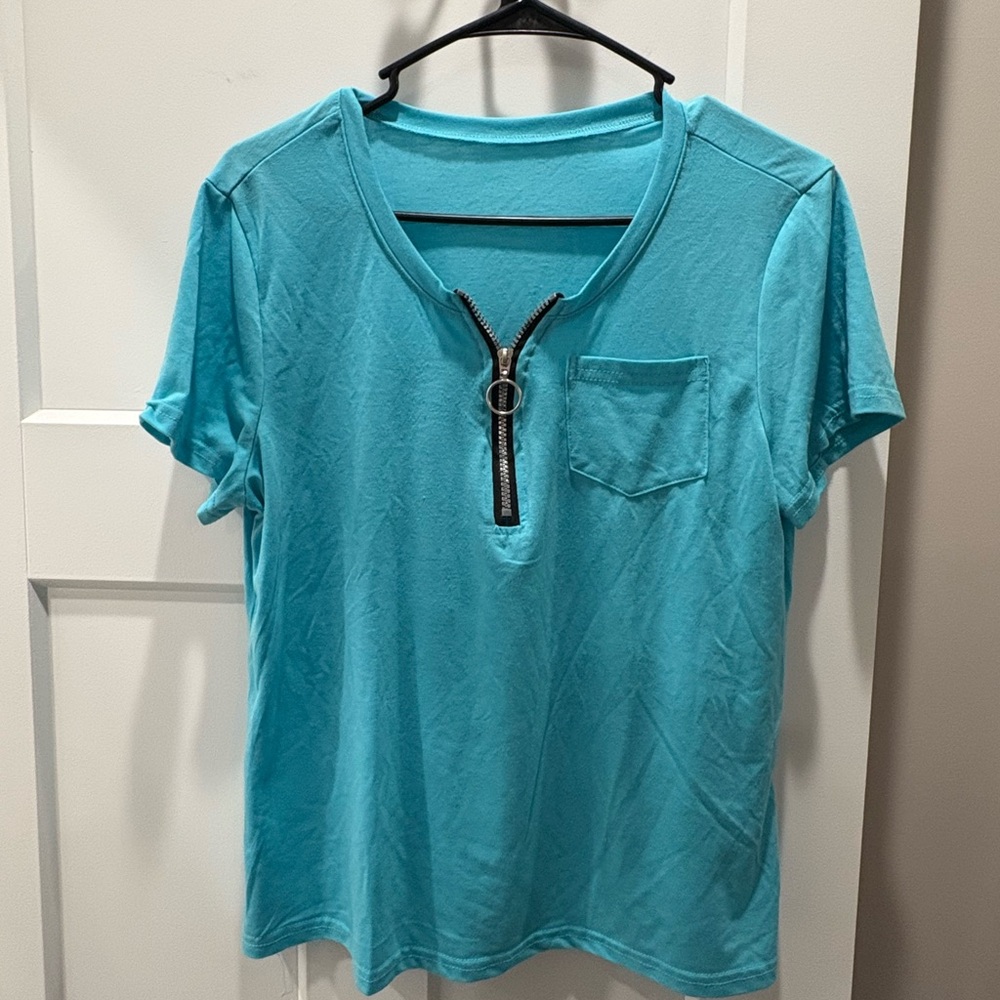Blue  Zippered Women's Top